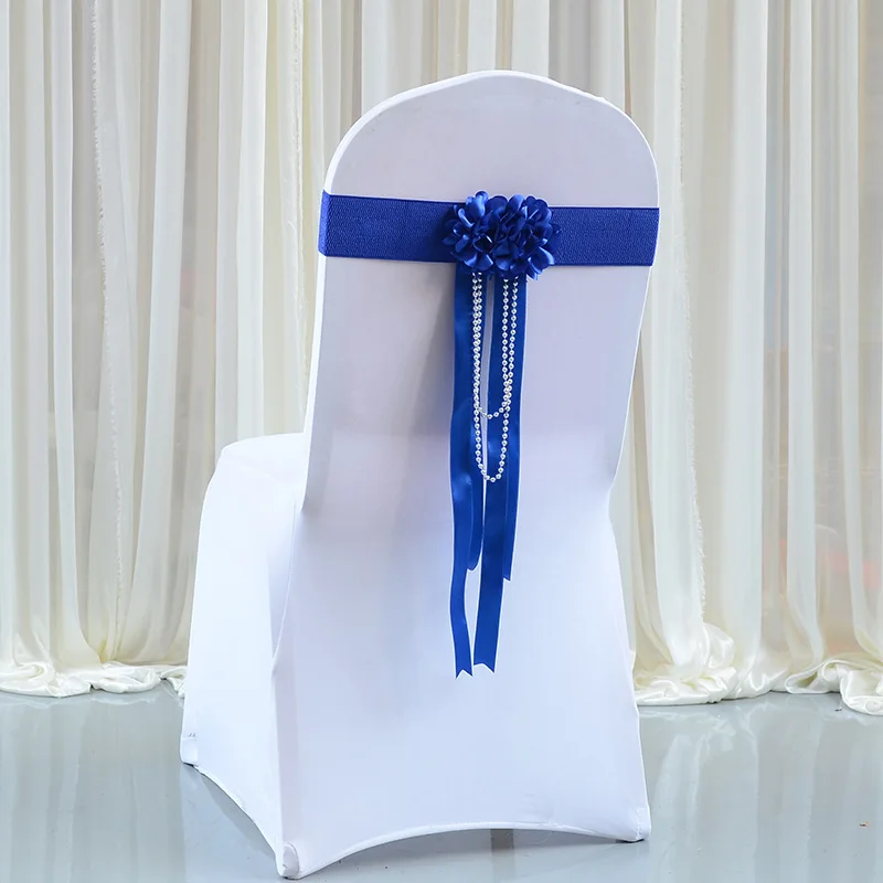 Wholesale 100pcs/lot Polyester Elastic Sash Knot Red/Blue/Pink/Purple Wedding Chair Sashes Bow For Wedding Decoration Chair Sash - Цвет: Royal blue