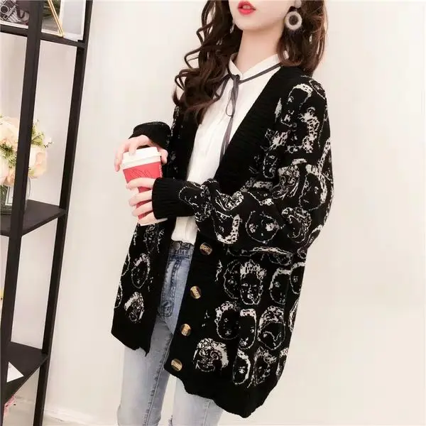

Coat Women's Fall Mid-Length Cardigan Sweater 2019 Spring and Autumn New Korean Style Loose Student College Style Knitted Top