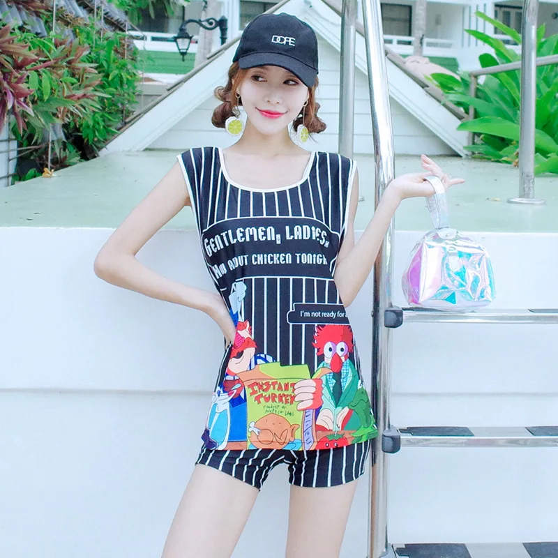 

Bathing Suit Women's Split Type Three-piece Set Summer Fashion Small qing xin wen quan Conservative Slimming Skirt Sports Stripe