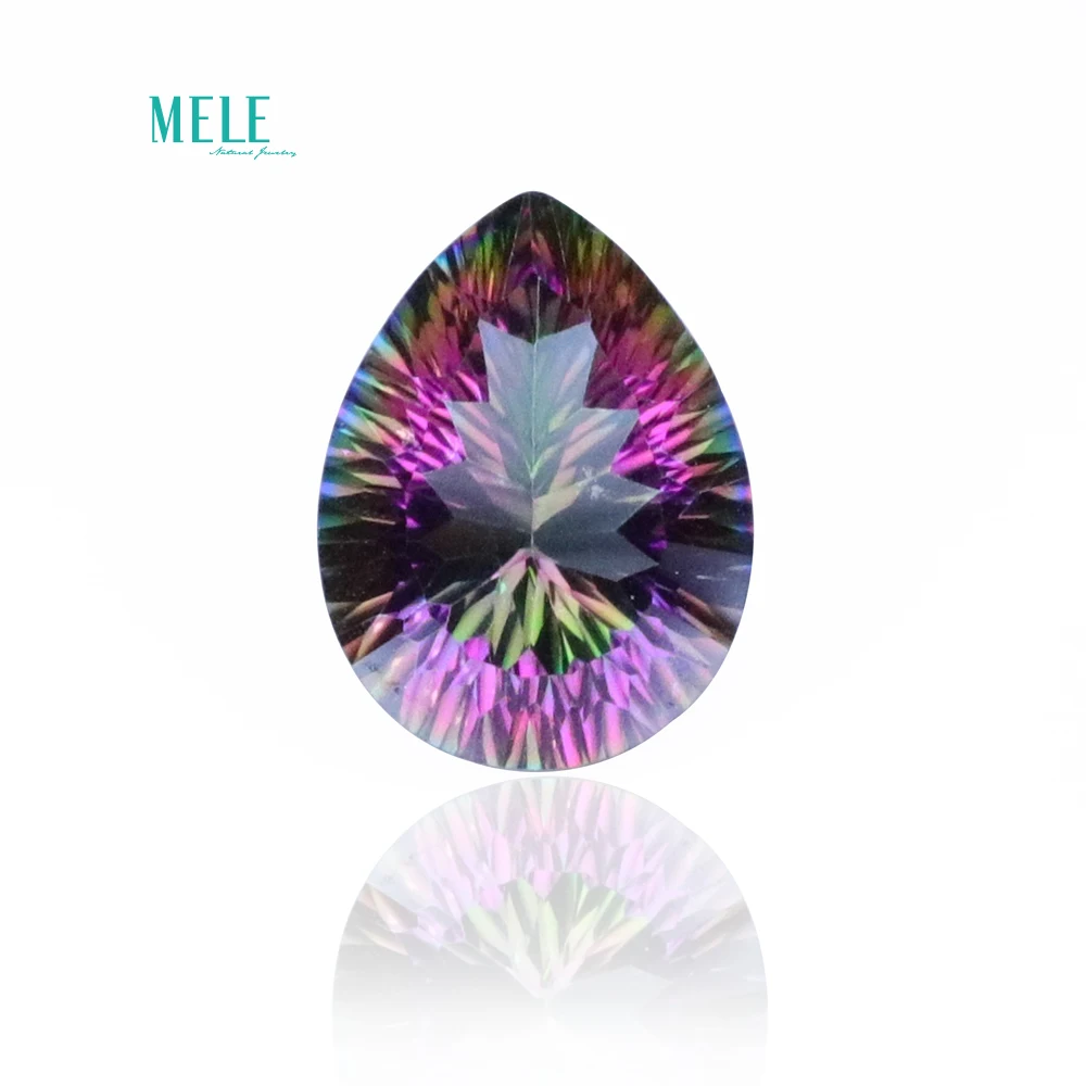 

Natural crystal Rainbow mystic quartz 7.8ct pear Mystic Topaz water drop DIY custom Pendant Earring Ring with stone