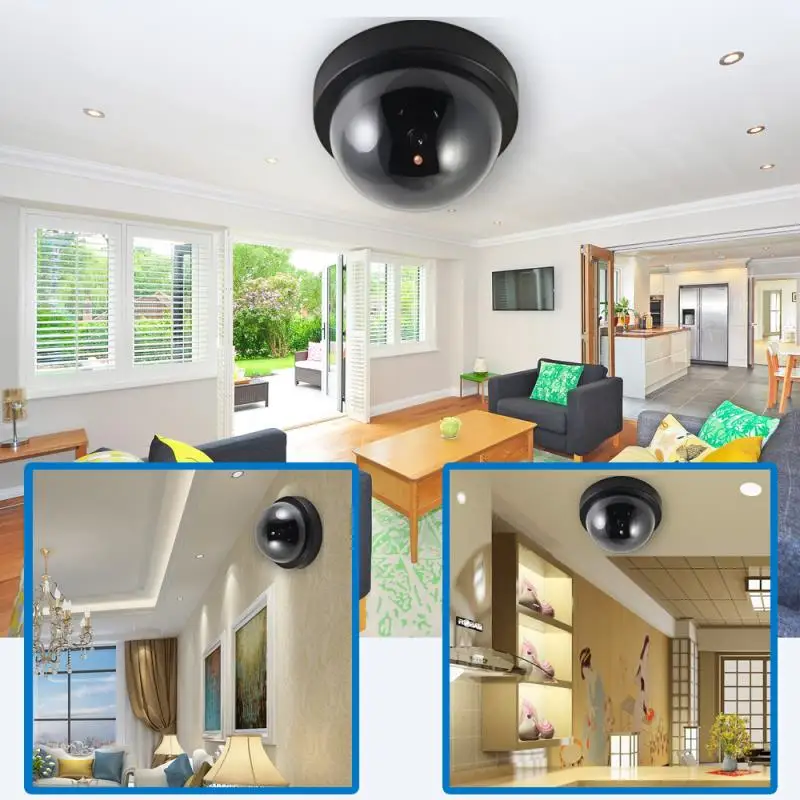 Dome Simulation Burglar Alarm Camera Indoor Outdoor Surveillance Fake CCTV Home Camera LED Light Emulate  Webcam for Warning-2
