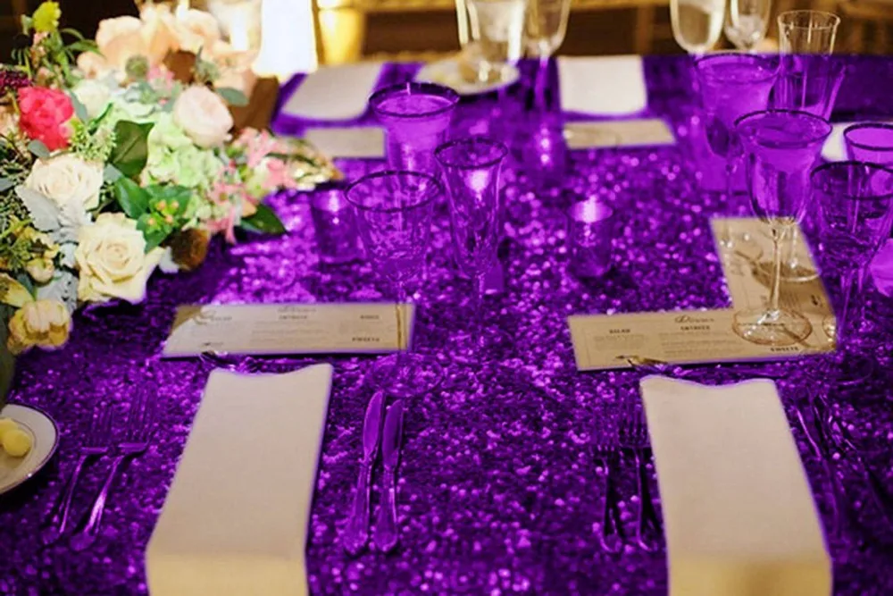 Glitter Tablecloth Purple Sequin Tablecloths 50x80 Inch Elegant Table Cover Sequin Overlay Party Decorations Table Skirt-M1018
