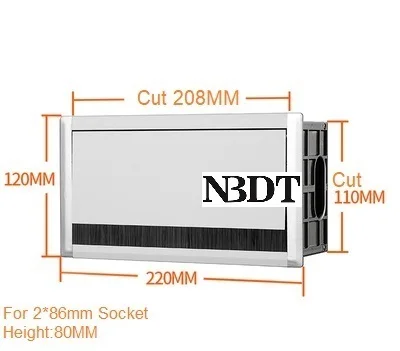 Алюминиевый прямоугольный провод кабель настольного типа втулка офисный аксессуар буферная откидная крышка щетка 86 мм USB разъем A/C - Цвет: 2 86MM Socket