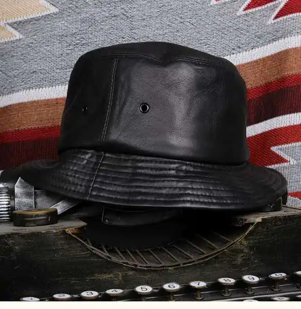 Fashion Genuine Leather Bucket Hat 