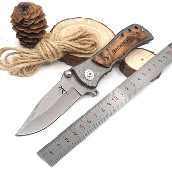 

Hot Sale Browning Knife Classic Damascus Tattoo Shadow Wood Handle 56HRC Camping Hunting Survival Knife Titanium EDC Tools