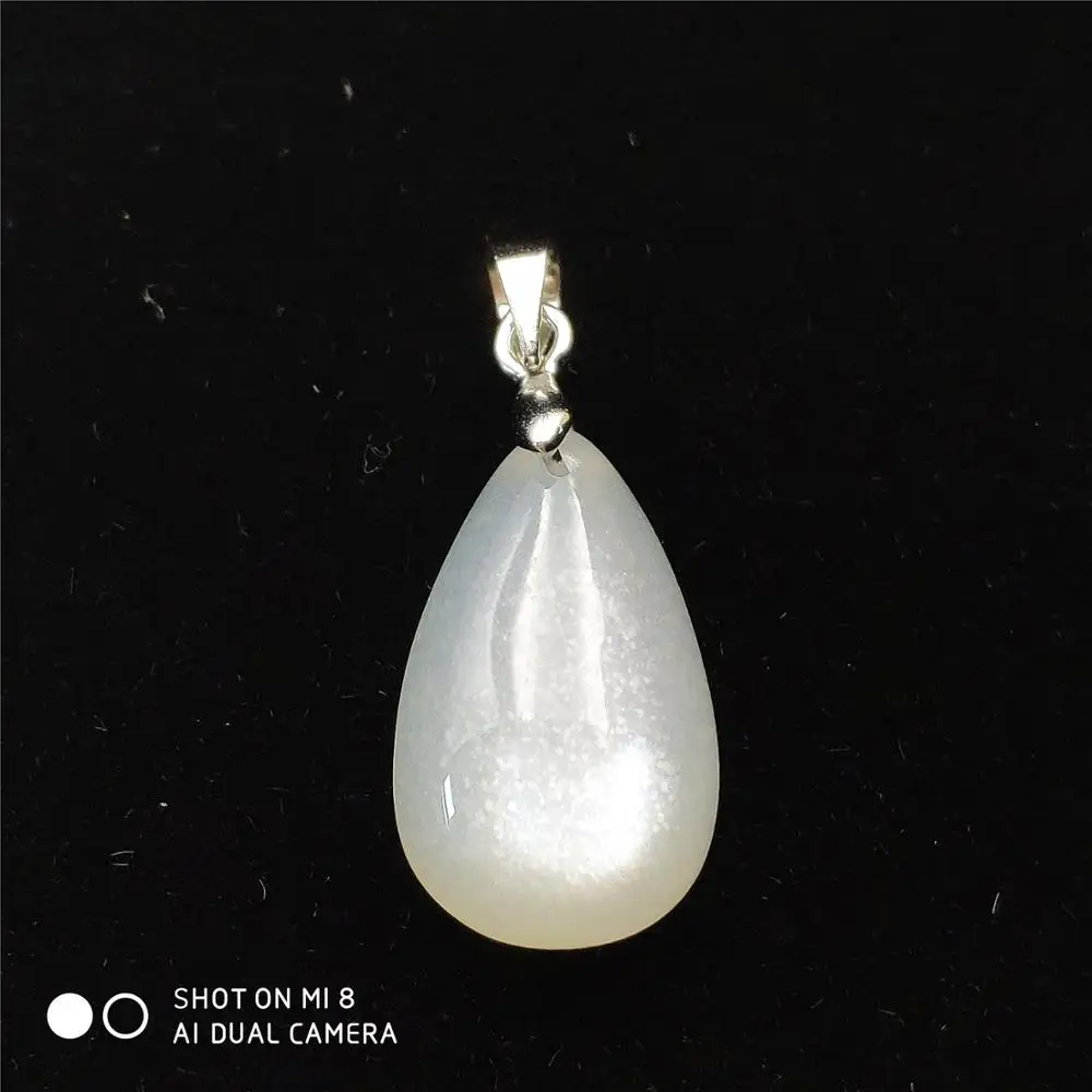 

Top Natural Moonstone White Light Pendant 22x13mm Women Men Fashion Water Drop 925 Silver Crystal Necklace AAAAA