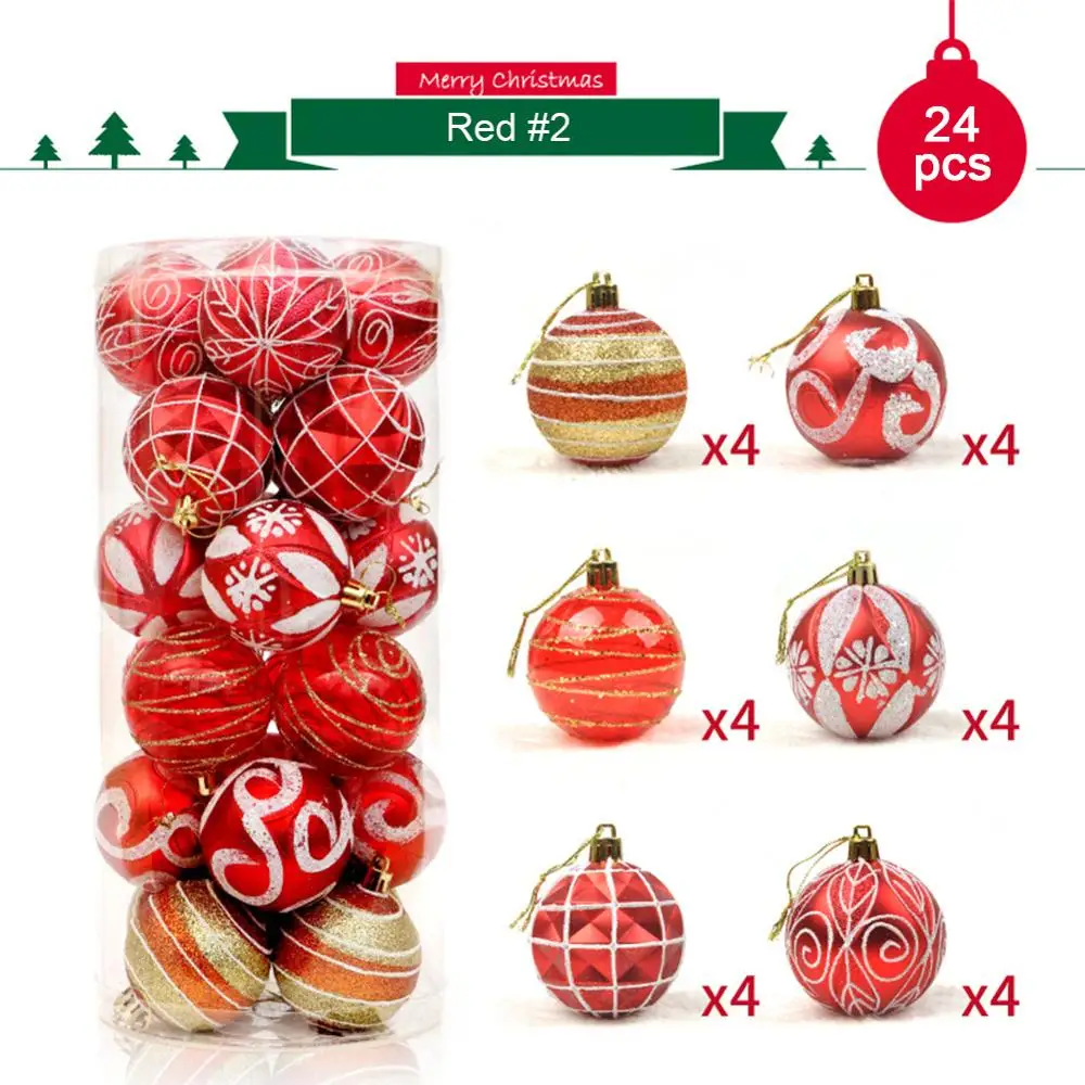 24pcs Red 2 24 шт./лот, цвет 6 см/2,4 дюйма, украшение для рождественской елки, шар, украшения, блестящий шар для украшения дома, украшение для бара и вечеринки - Цвет: 24pcs Red 2