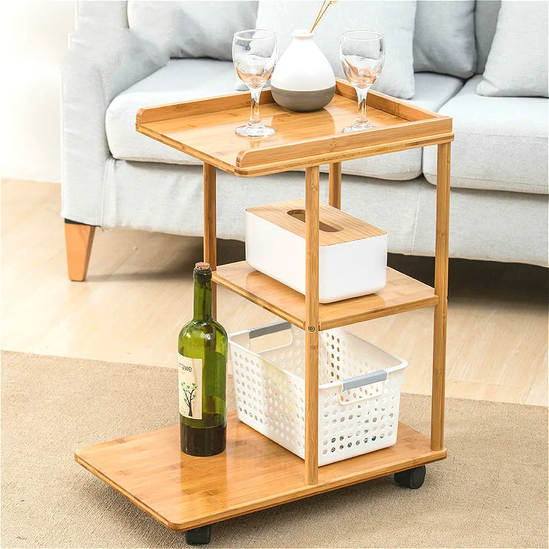  Natural bamboo multi-layer coffee table living room small table Side cabinet modern removable sofa 