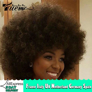

Trueme Afro Curly Human Hair Wigs Brown Red Blonde Brazilian Short Hair Wigs For Black Women Afro Curly Short Full Wigs