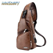 Сумка через плечо мужская кожаная нагрудная сумка USB рюкзак с отверстием для наушников мульти-карман дорожный органайзер Мужской Слинг Сумка YZ-30