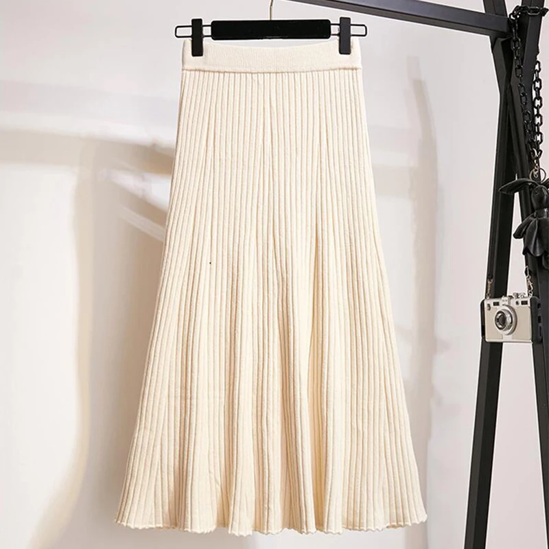 Новая Осенняя зимняя женская плиссированная юбка миди с высокой талией Модная элегантная вязаная юбка высокого качества S-3XL yy69
