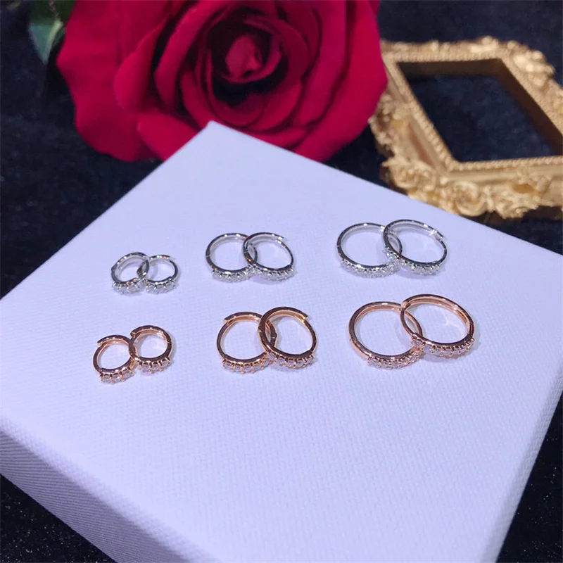 18K Solid Yellow Real Gold Jewelry (AU750) Women Personality Fashion Small Ear Buckle Diamond Earrings Small Exquisite  Lady