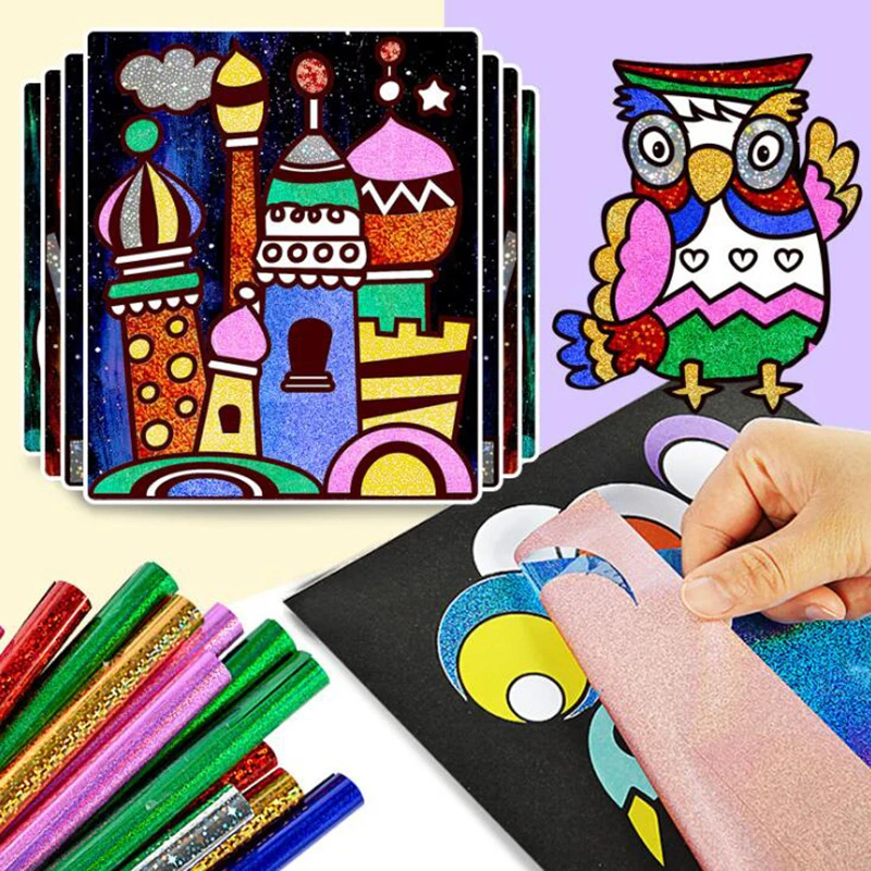 Uds DIY brillante magia Transferencia de pintura colorido etiqueta niños manualidades artísticas de juguete de regalo