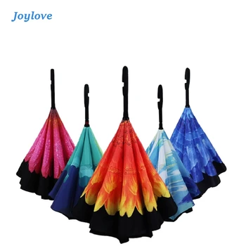 

JOYLOVE C Handle Windproof Reverse Folding Umbrella Man Women Sun Rain Car Inverted Double Layer Anti UV Self Stand Parapluie