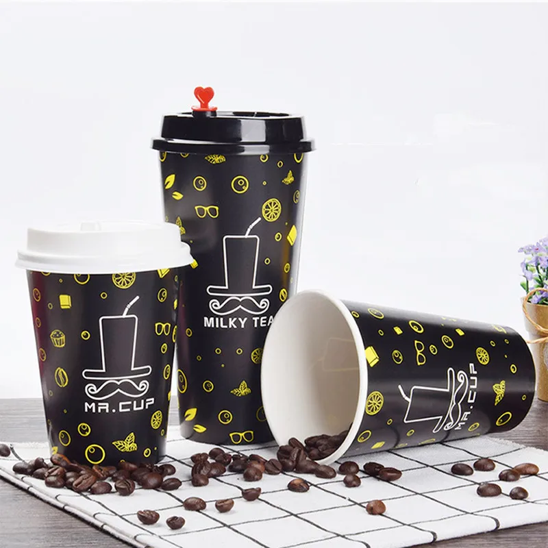 

50pcs High quality thicken disposable milk tea cup 12oz/16oz creative birthday party favor drink chocolate paper cup with covers