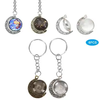 

48pcs Rotation Pendant Base Tray Round Glass Domes Key Rings Jewelry DIY Tools Accessories Sets