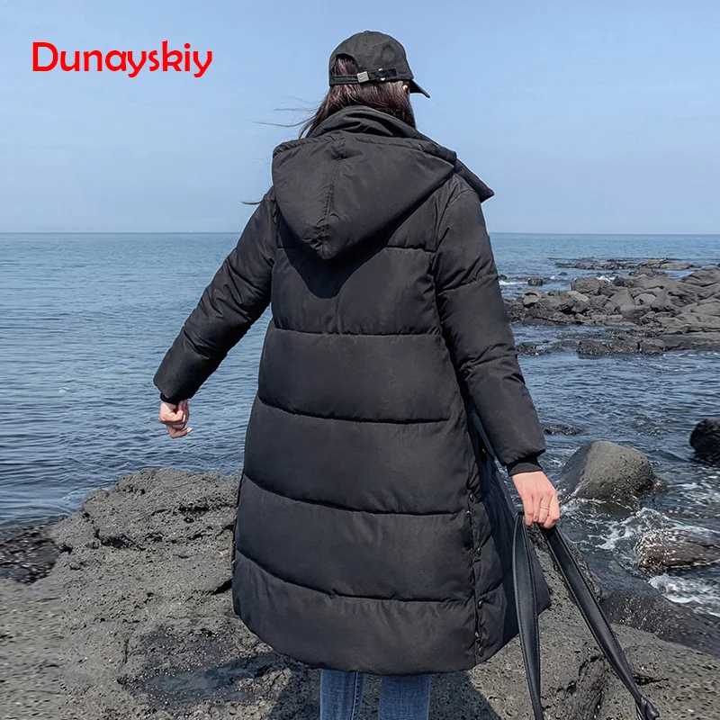 Модные длинные парки женские простые новые толстые зимние теплые пальто с капюшоном до колена студенческие космические хлопковые пальто плюс размер