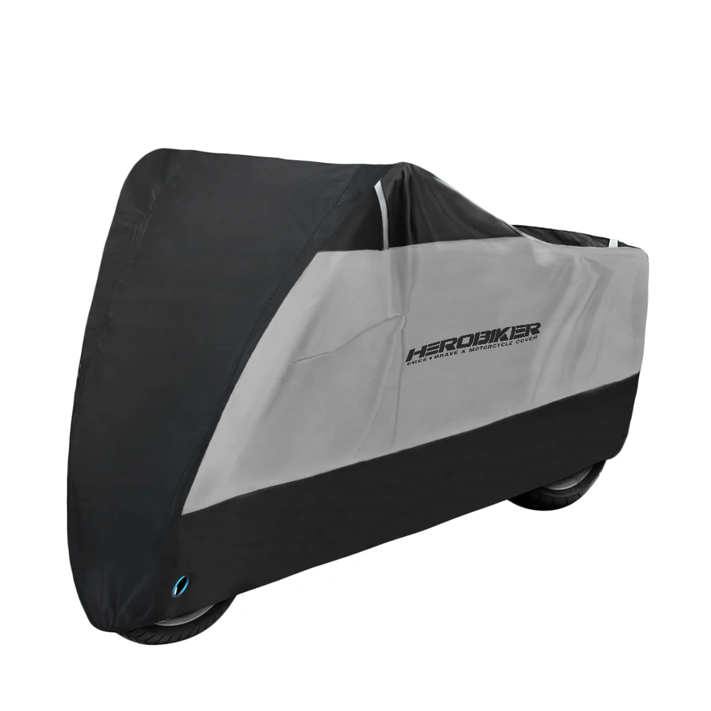 HEROBIKER Waterproof Biker Cover Motorcycle Cover Motorbike Moto Scooter Cover UV Protector Dustproof Motorcycle Raincoat M-4XL - Color: MZ002-Silver