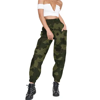

hirigin new fashion Women casual Cargo Pants female Outdoor Elastic High Waist Baggy Workout Pants ladies Camouflage print pants