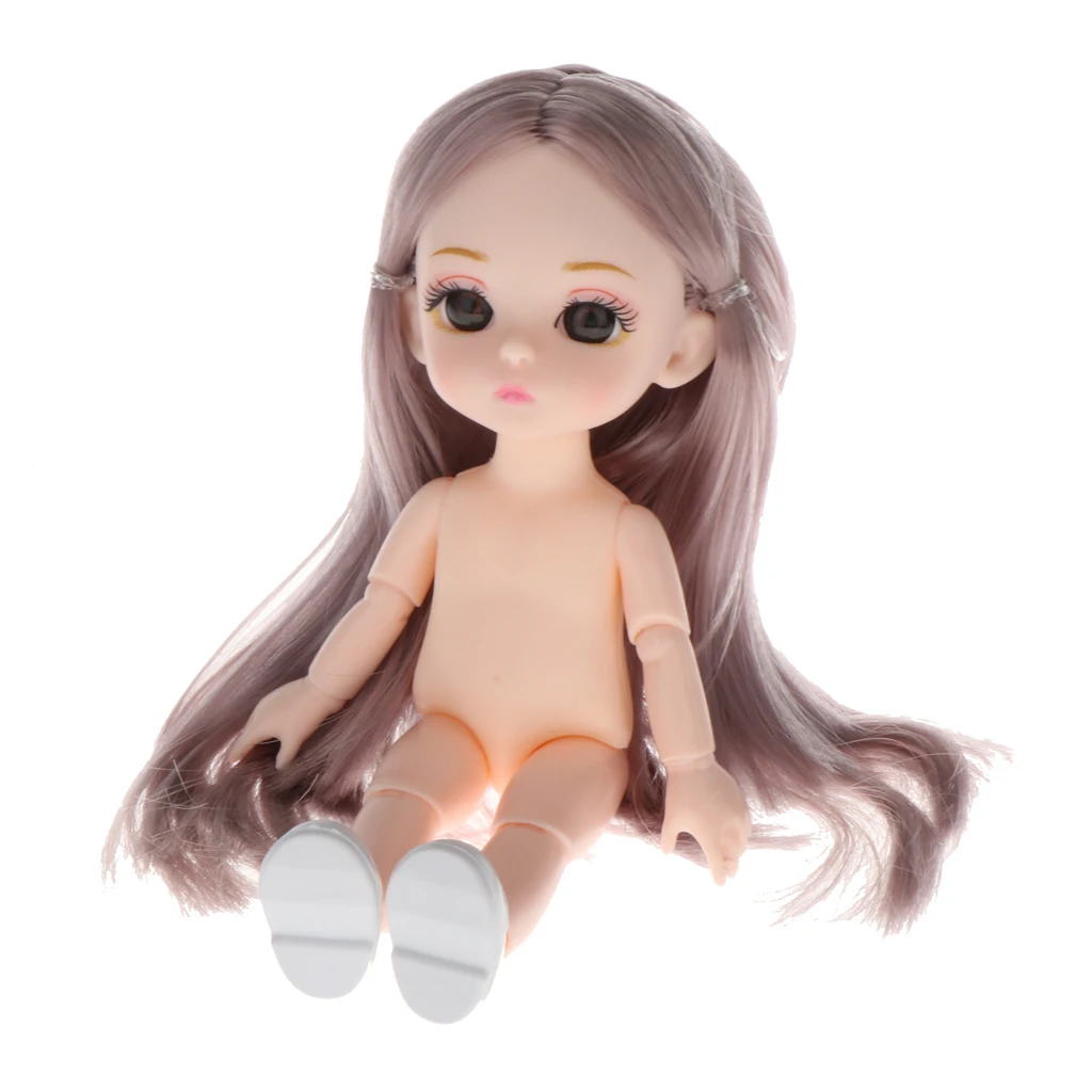 Lovely 13 Moveable Ball Joints 1/12 BJD Mini Girl Doll 3D Eyes DIY Supplies Birthday Gift  Pink Yellow Silver Hair Dolls Toy