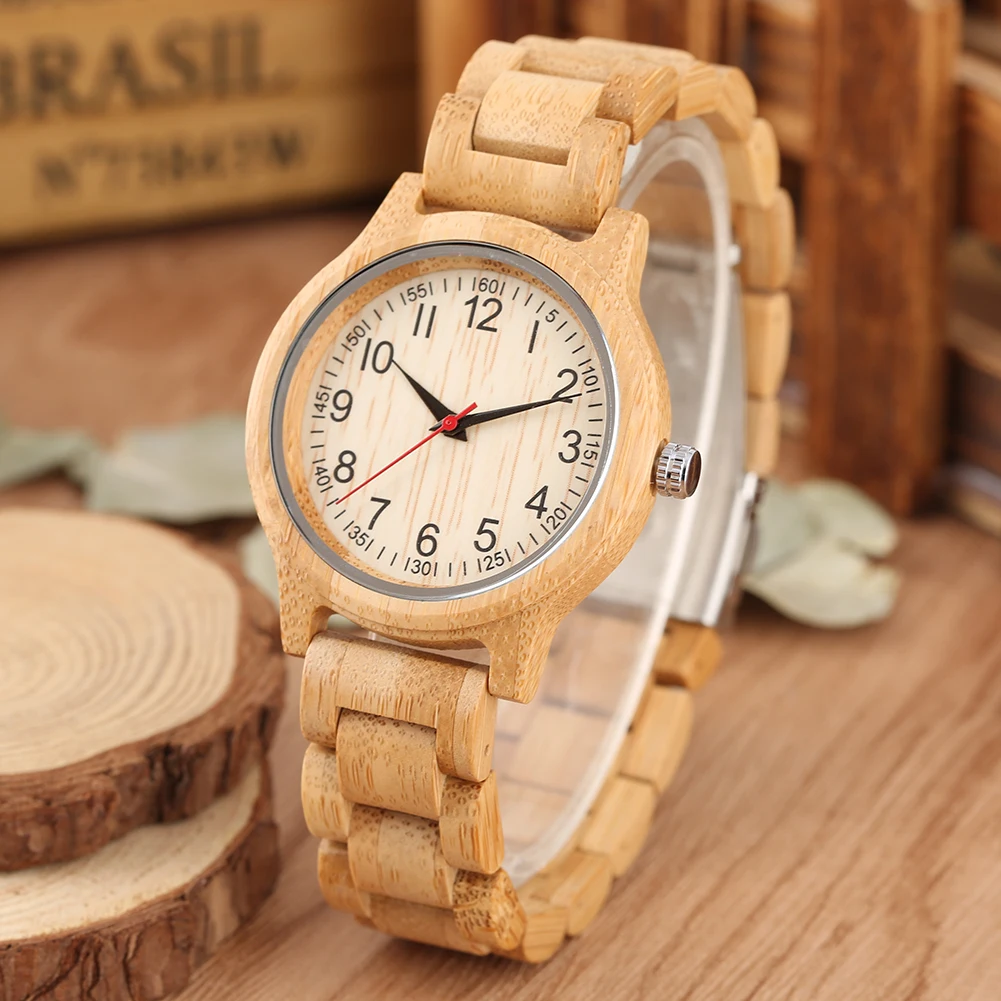 Natural Full Bamboo Wood Clock Watches Simple Women Pure Wood Watch Top Brand Luxury Quartz Ladies Dress Wooden Band Wristwatch 2