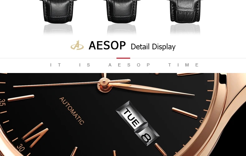 AESOP Mechanical watch men automatic Relogio Business wristwatches top brand luxury Thin часы мужские