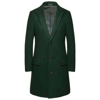 

Newest Autumn and Winter 2019 Men Long Coat M-6xl Plus Sizes Woolen Cloth Men's Coat Black Green Grey Colors Men Coat Winter
