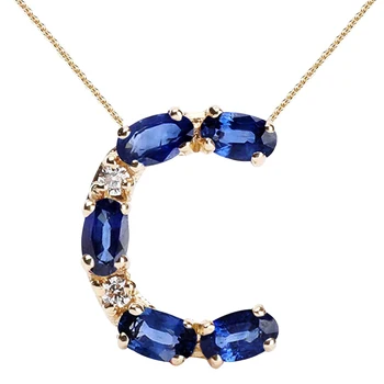

EDI Natural Sapphire Gemstone Real Diamonds Necklace18K Yellow Gold Irresistible Letter C Pendant Necklace Women Jewelry Gift