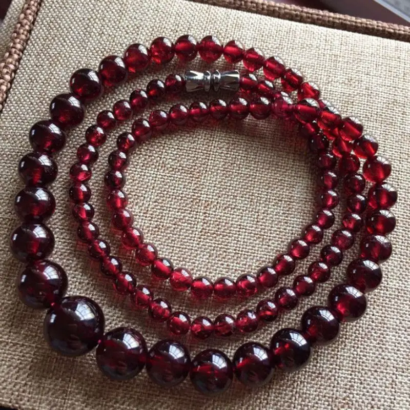 

4.5~10mm Women's Natural Dark Red Garnet Round Gemstone Beads Necklace 18" AAA