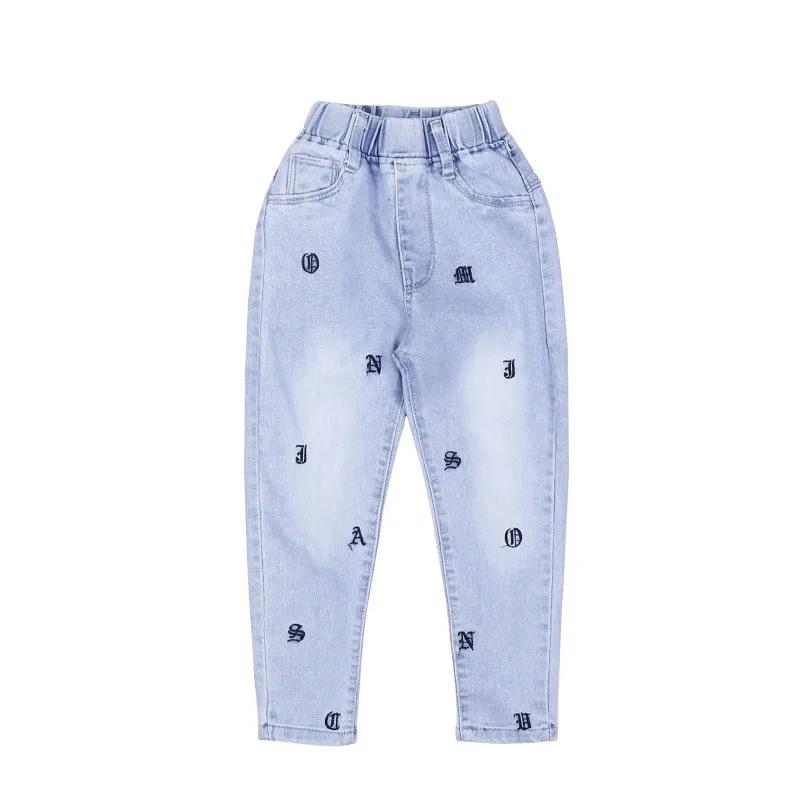 

Children's embroidery Washed jeans Elastic waist Boys Girls Casual pants.kids clothes