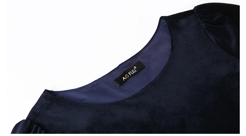 L~ 4XL 5XL винтажное гофрированное синее бархатное платье осень г. Новое модное велюровое Вечернее Платье До Колена AOFULI A4084