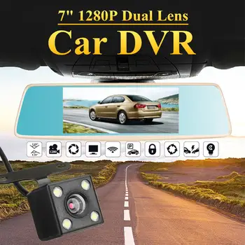 

1280P 7" Car Rearview Mirror Camera DVR Full HD Dual Len Video Recorder Dash Cam Motion Detection Reversing Video G-sensor