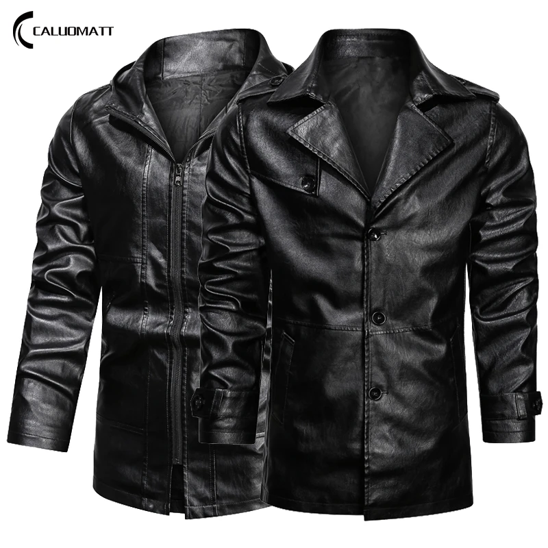 racer jacket Men's PU Leather Jackets Long Style Hooded Bomber Jacket Leather for Male 2021 New Fashion Slim Thin Clothes Mens Overcoat best leather jackets