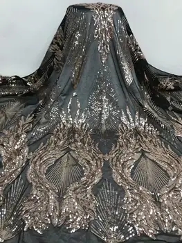 

Latest African Net Lace Fabric 2020 High Quality Sequins Nigerian Lace Fabrics 5Yards French Tulle Lace Material YYZ7