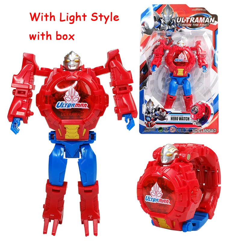Altman red B boxed Мстители трансформация часы игрушки с светильник Электронный Робот наручные часы супер герой Капитан летучая мышь человек деформированная фигура игрушка Подарки - Цвет: Altman red B boxed