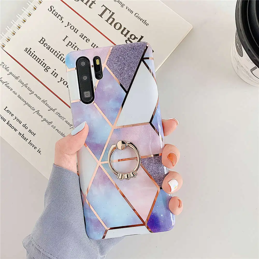 PR4 Силиконовый чехол для телефона с кольцом на палец s для Funda huawei P20 P30 Lite mate 30 20 Pro P20 Lite чехол с геометрическим мраморным покрытием - Цвет: PR4