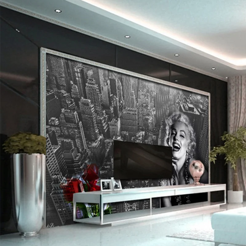 Современный простой черно-белое здание Мэрилин Монро фото обои Гостиная Ресторан торговый центр Декор Фреска 3D Фреска