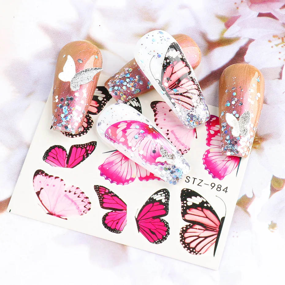 Butterfly Flower Design Nail Decals Stickers Water Tranfer Slider Manicure Nail Art Decorations Polish Foil (4)