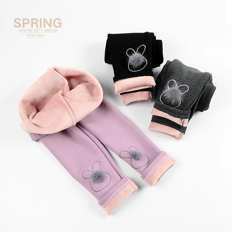 

2019 Winter plus Velvet CHILDREN'S Leggings Korean-style Cute Mink Cashmere Furry Ball Rabbit CHILDREN'S Pants Thick Crawler