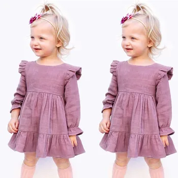 

Winter Kids Dresses For Girls Long Sleeve Children Clothing Frill Solid Girls Casual School Wear Princess Party Dress