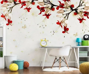 

CJSIR Custom Wallpaper American Style Art Red Flower Vine TV Background Wall Murals Home Decoration Living Room 3d Wallpaper