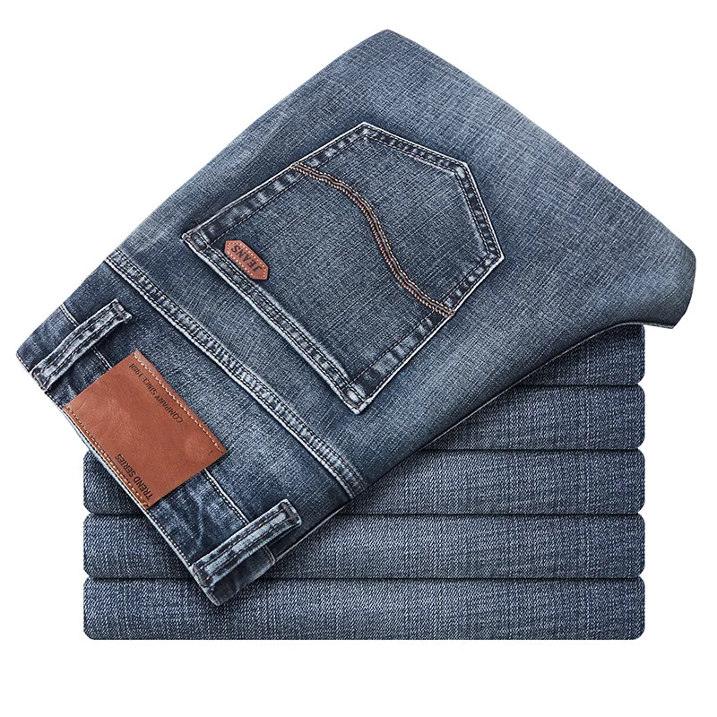 Pantalones vaqueros rectos para hombre, pantalón informal de negocios, elástico avanzado, color gris y azul, novedad de Otoño de 2020