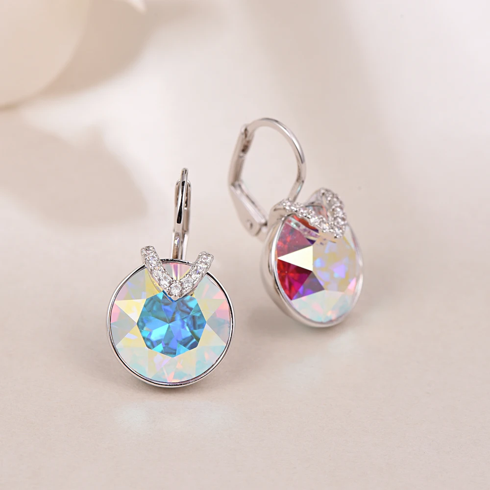 Круглые серьги-гвоздики с кристаллами Swarovski Bella V для женщин, новые модные женские серьги, ювелирные изделия для свадебной вечеринки, подарок для мамы и девочки
