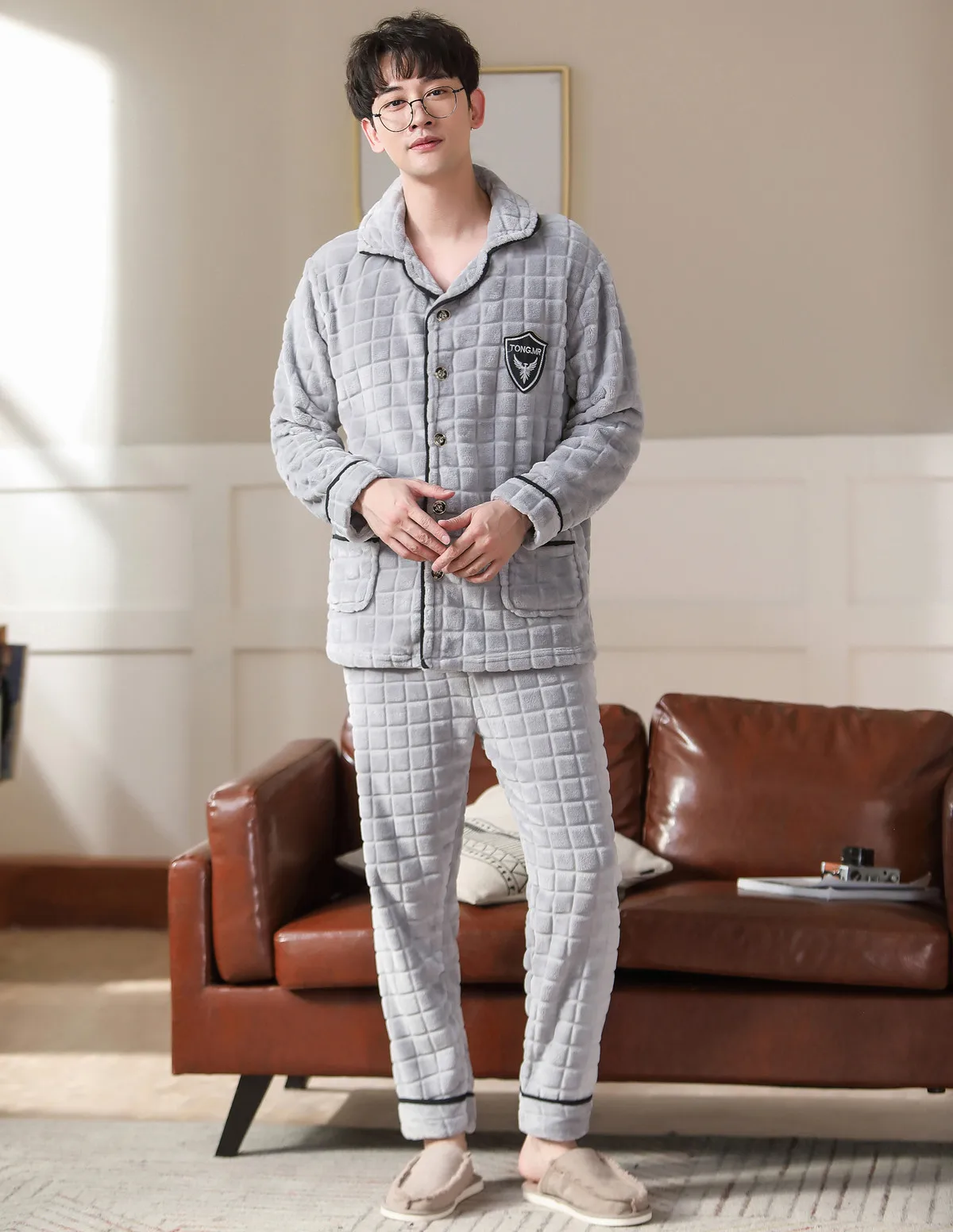 Winter Thicken Warm Soft Flannel Pajamas Men Long-sleeved Sleepwear Pijama Couple Homme Nightwear Cardigan Pyjamas mens sleep wear