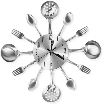 

Kitchen Wall Clock, 3D Removable Modern Creative Cutlery Kitchen Spoon Fork Wall Clock Mirror Wall Decal Wall Sticker Room Home