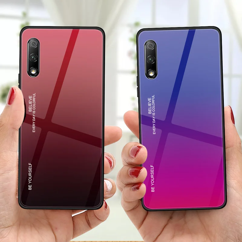 Чехол из закаленного стекла с градиентом из углеродного волокна для huawei P Smart Pro Y9S