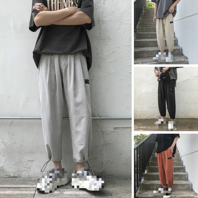 

Summer thin pants men's straight loose legged Korean student sports pants trend solid color Ankle-Length casual pants