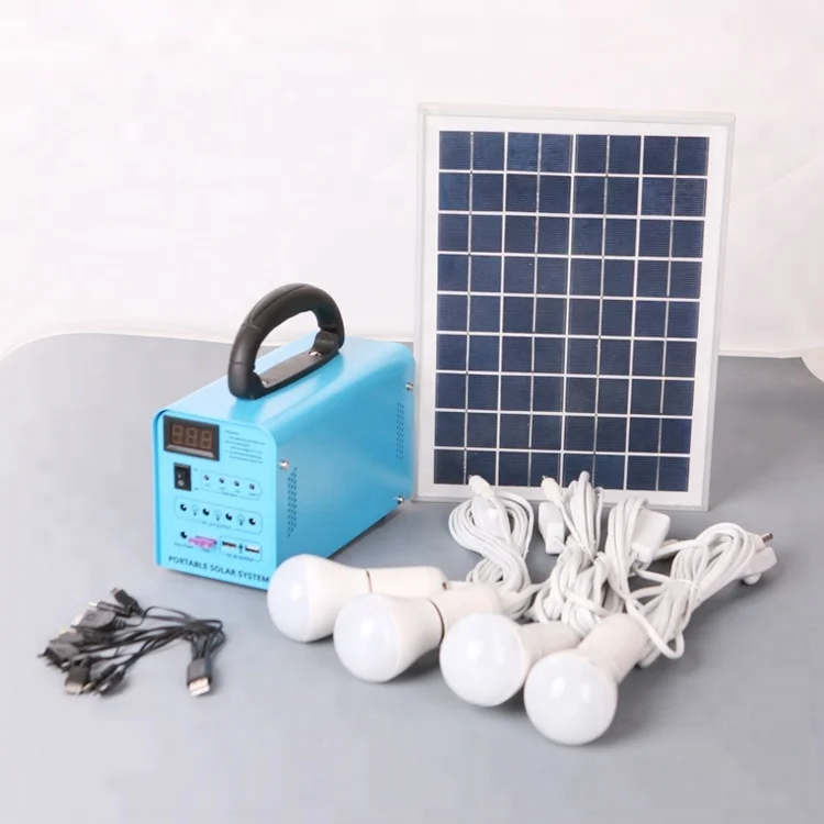 

Portable Solar Home Lighting System 20W / Solar Lighting System 20W with 4 LED lamps, phone charger and fan