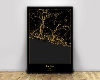

Genoa Italy Black&Gold City Light Maps Custom World City Map Posters Canvas Prints Nordic Style Wall Art Home Decor