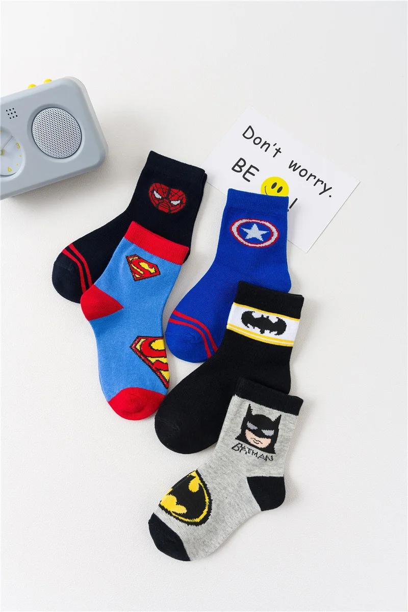 5 Pairs/Lot Cotton Kids Socks Breathable Cartoon Spiderman Superman Fashion Baby Boys Girls Socks For 1-15 Years